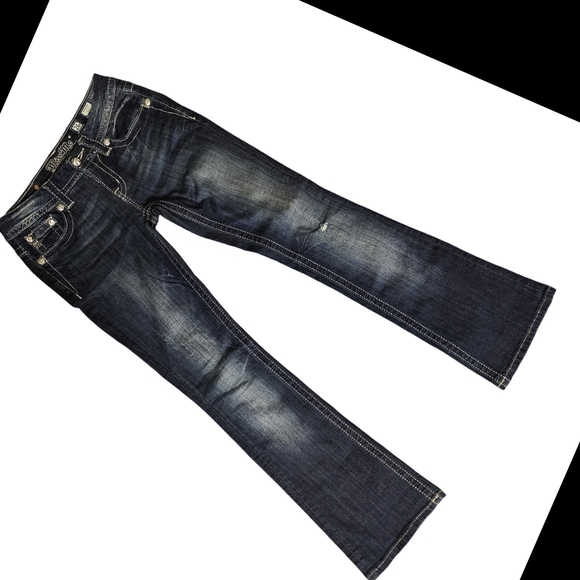 Miss Me Boot Cut Blue Jeans with Vintage Distressing - Picture 2 of 8